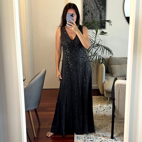 Peruvian Connection maxi sequin dress gray size 16 sleeveless C1